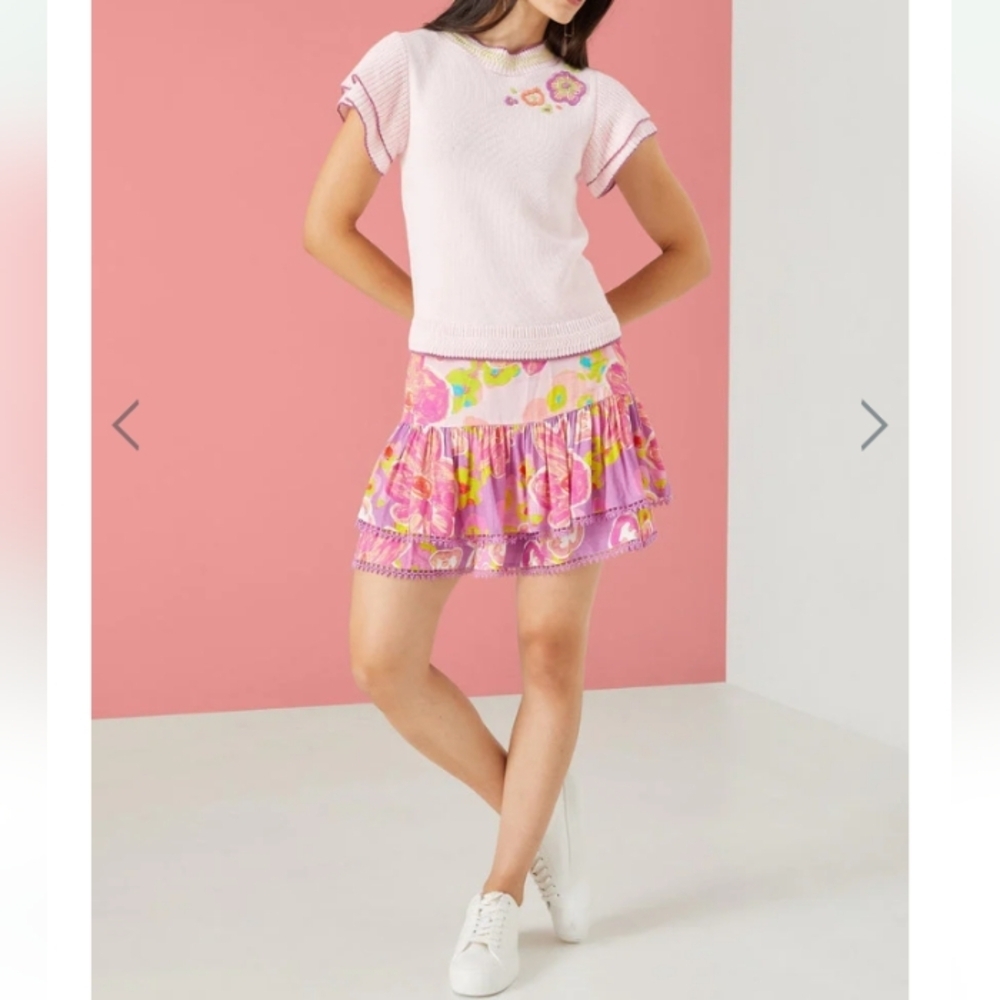 Alivia Annie Mini Skort Floral Sugar Plum Tiered Lace Trim Feminine Size Small‎
